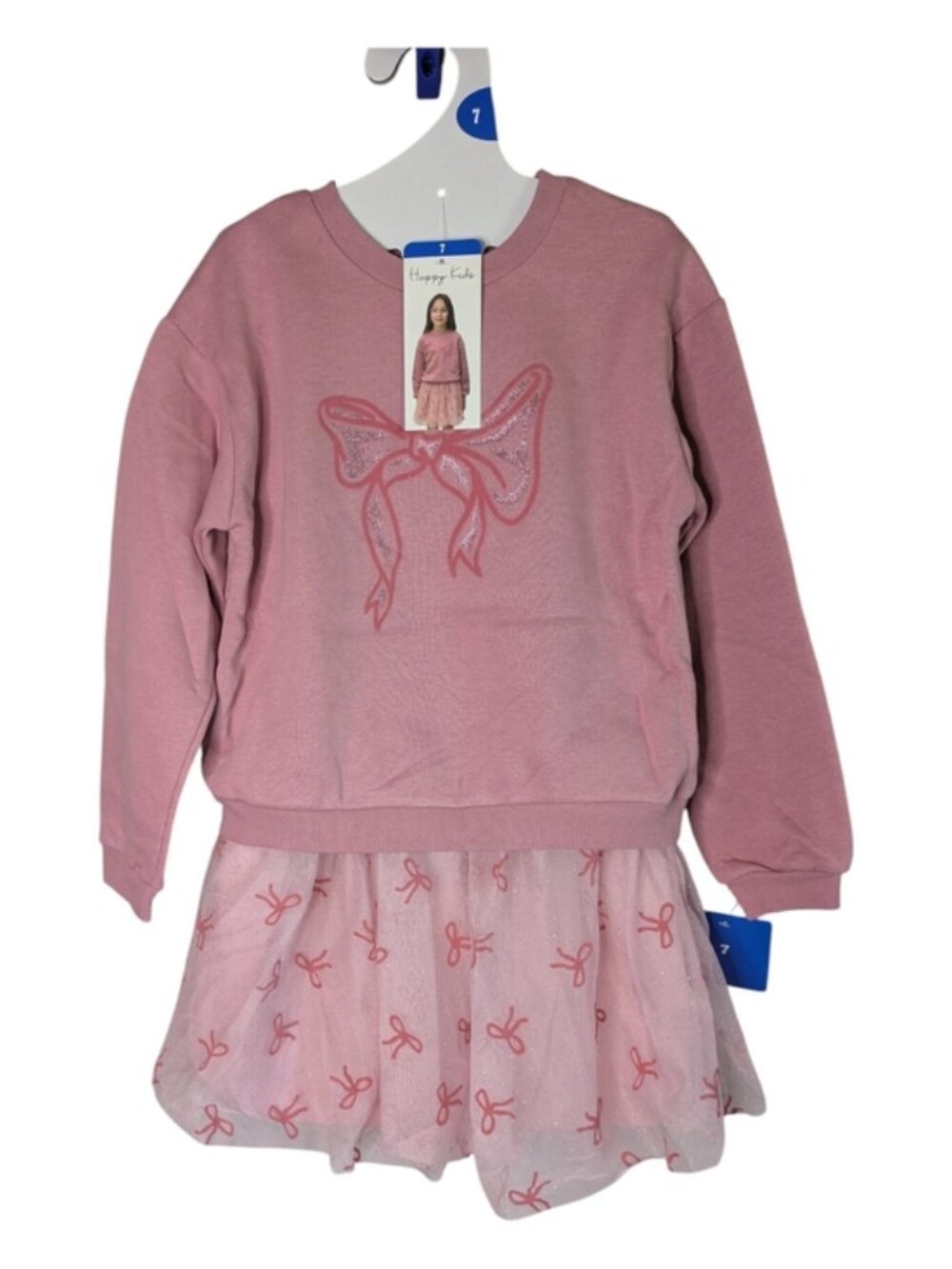 NWT Happy Kids Girls Popover and Mesh Skirt Pink Tulle Glitter Size 7